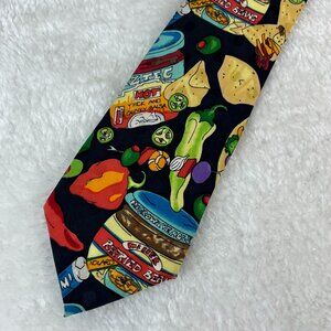 Nicole Miller Neck Tie, Vintage 1991 Mexican Food Nachos & Salsa, 100% Silk